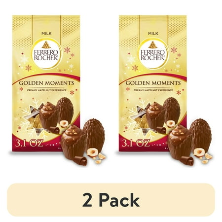 (2 pack) Ferrero Rocher Golden Moments, Premium Milk Chocolate Hazelnut, Individually Wrapped Holiday Chocolate, 3.1 oz bag