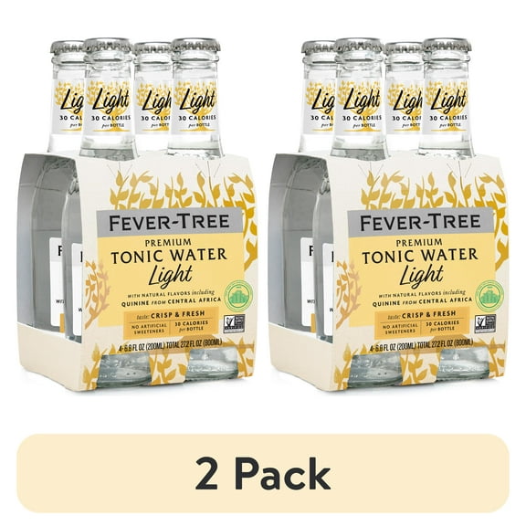 (2 pack) Fever-Tree Premium Light Indian Tonic Water, 6.8oz, 4 Count, Glass Bottle, Refreshing, Shelf Stable