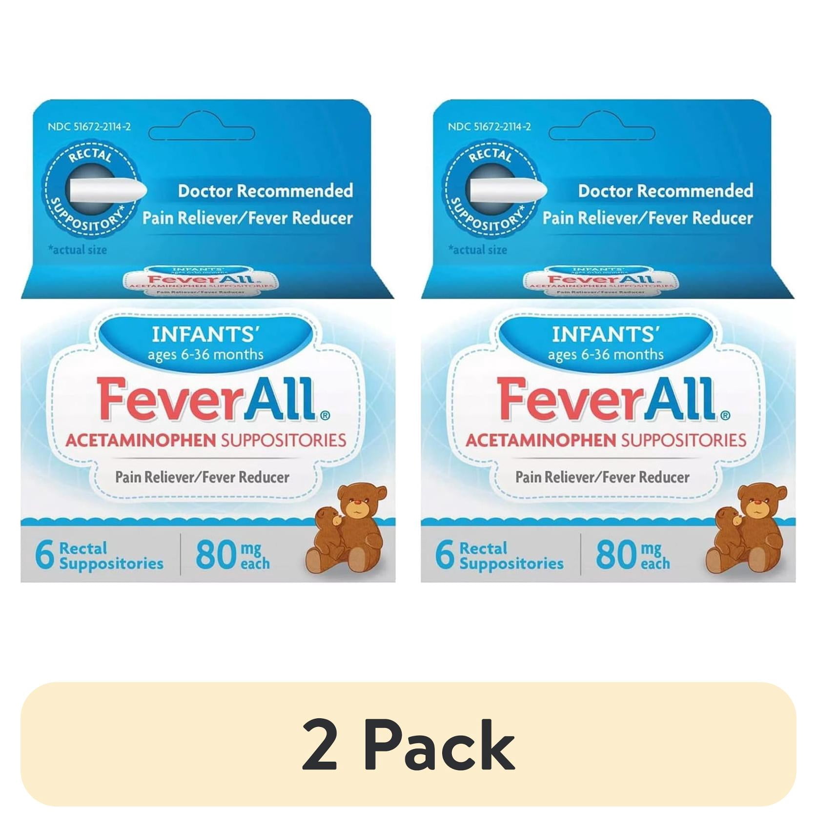 2 pack) Feverall Infant Acetaminophen Suppositories Pain Reliever