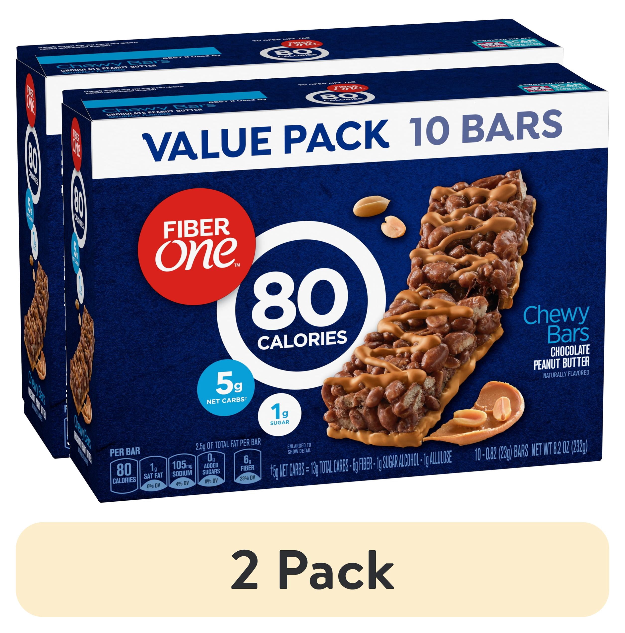 (2 pack) Fiber One 80 Calorie Chewy Bars, Chocolate Peanut Butter, Snack Bars Value Pack, 10 Ct, 8.2 oz