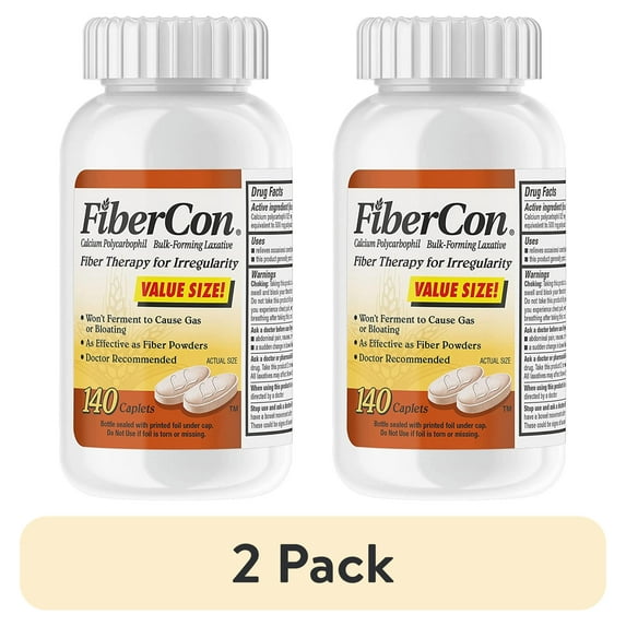 (2 pack) FiberCon Fiber Therapy Coated Caplets, Safe, Simple & Comfortable Insoluble Fiber for Bowel Irregularity, Comfortable Constipation Relief with No Gas or Bloating, 140 Caplets