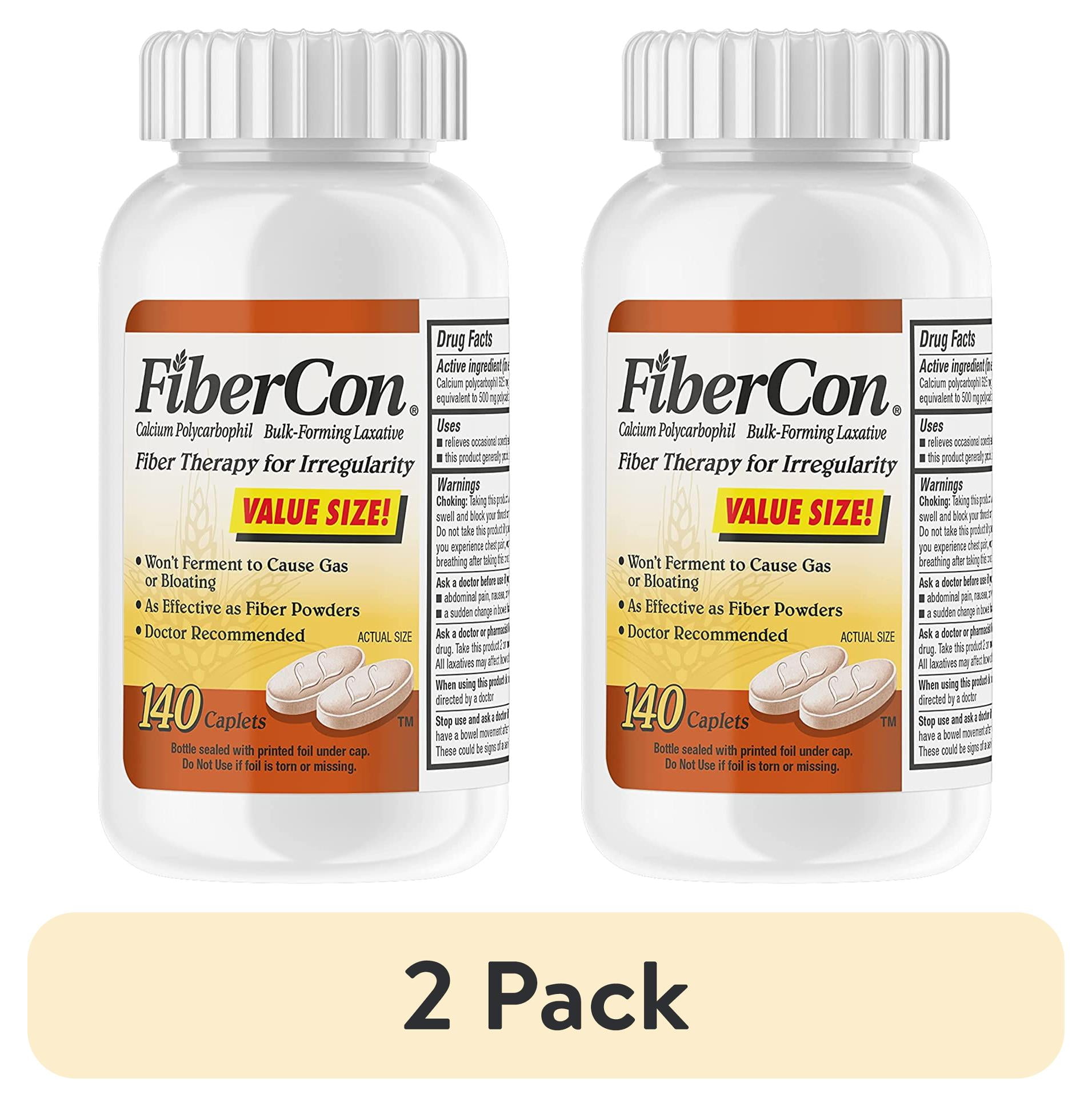 (2 pack) FiberCon Fiber Therapy Coated Caplets, Safe, Simple & Comfortable Insoluble Fiber for Bowel Irregularity, Comfortable Constipation Relief with No Gas or Bloating, 140 Caplets