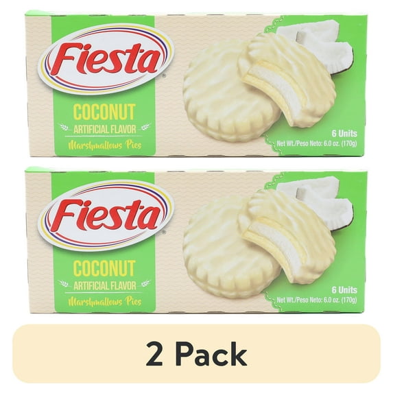 (2 pack) Fiesta Marshmallow Pie, Coconut 6 Count, 120 Calories 6 oz., Baked, Fluffy