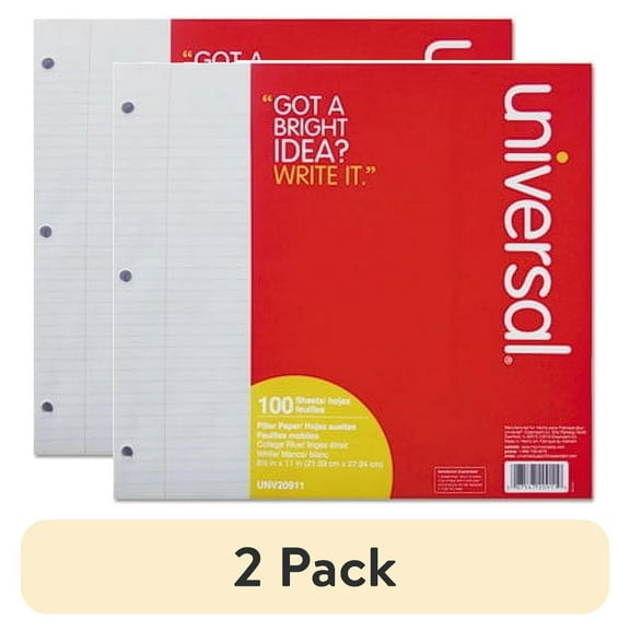 (2 pack) Universal Filler Paper 3-Hole 8.5 x 11 Medium/College Rule 100/Pack UNV20911