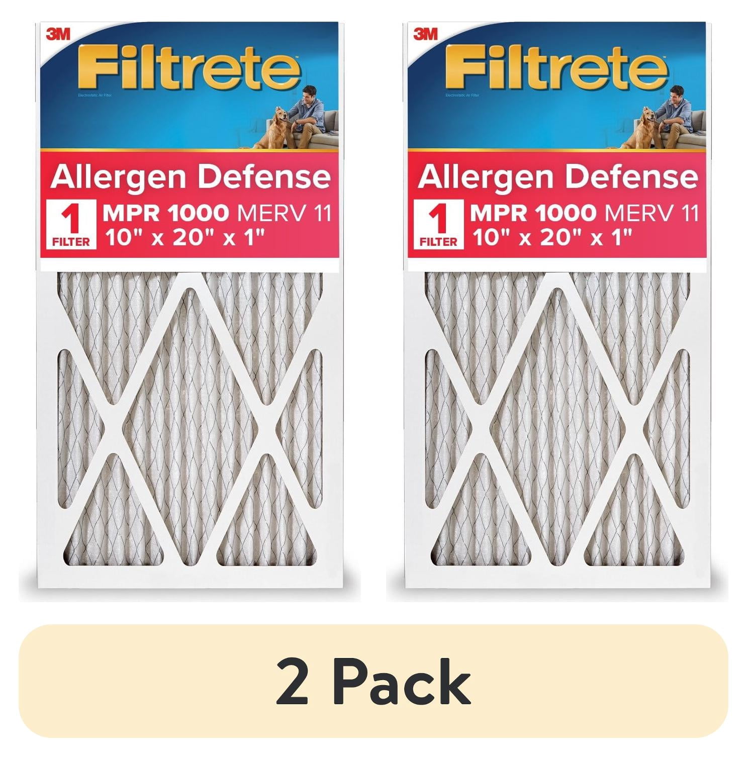 (2 pack) Filtrete 10x20x1 HVAC Furnace Air Filter, MPR 1000 MERV 11, Allergen Defense, 1 Filter
