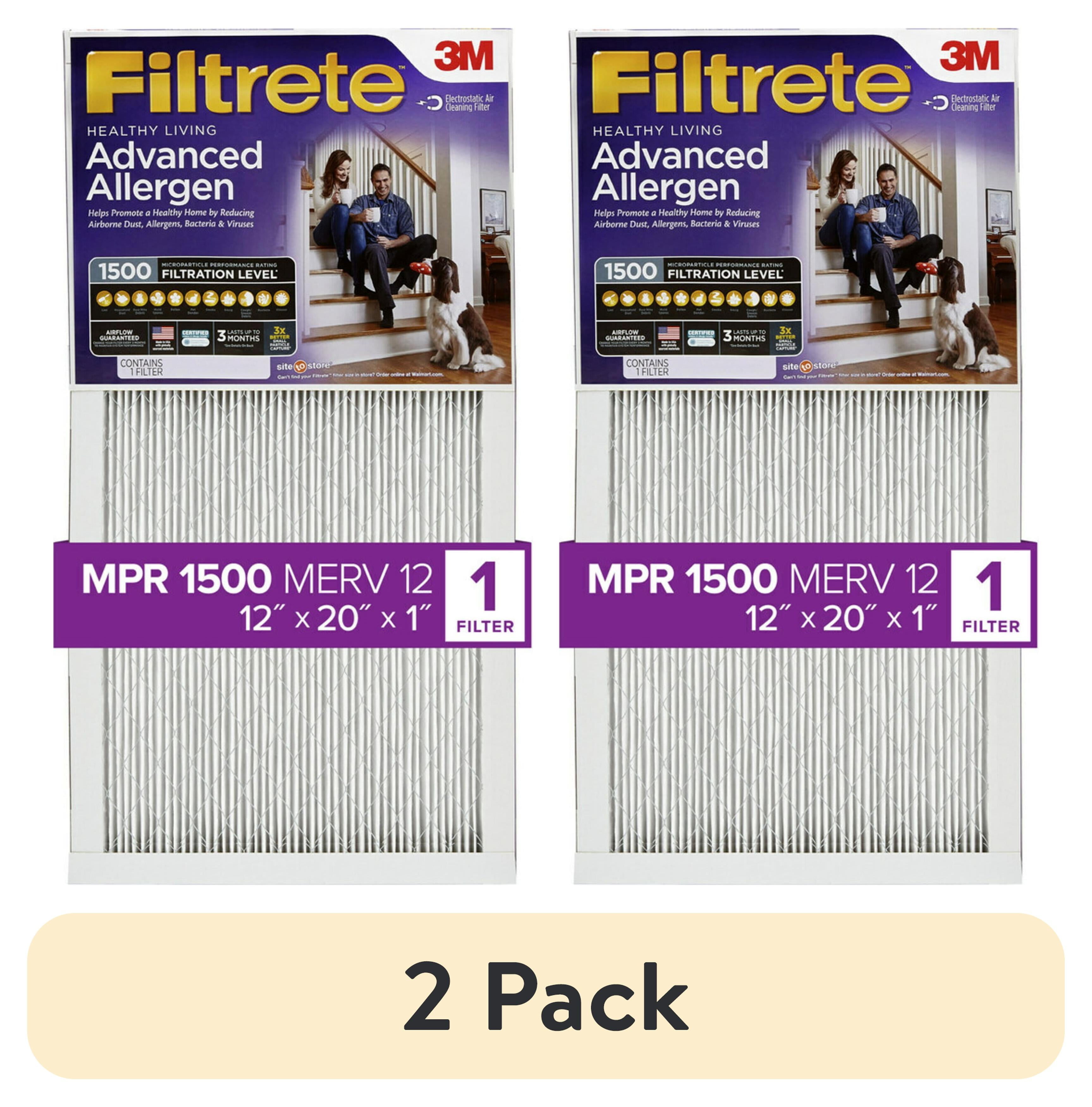 (2 pack) Filtrete 12x20x1 Air Filter, MPR 1500 MERV 12, Advanced Allergen Reduction, 1 New Filter