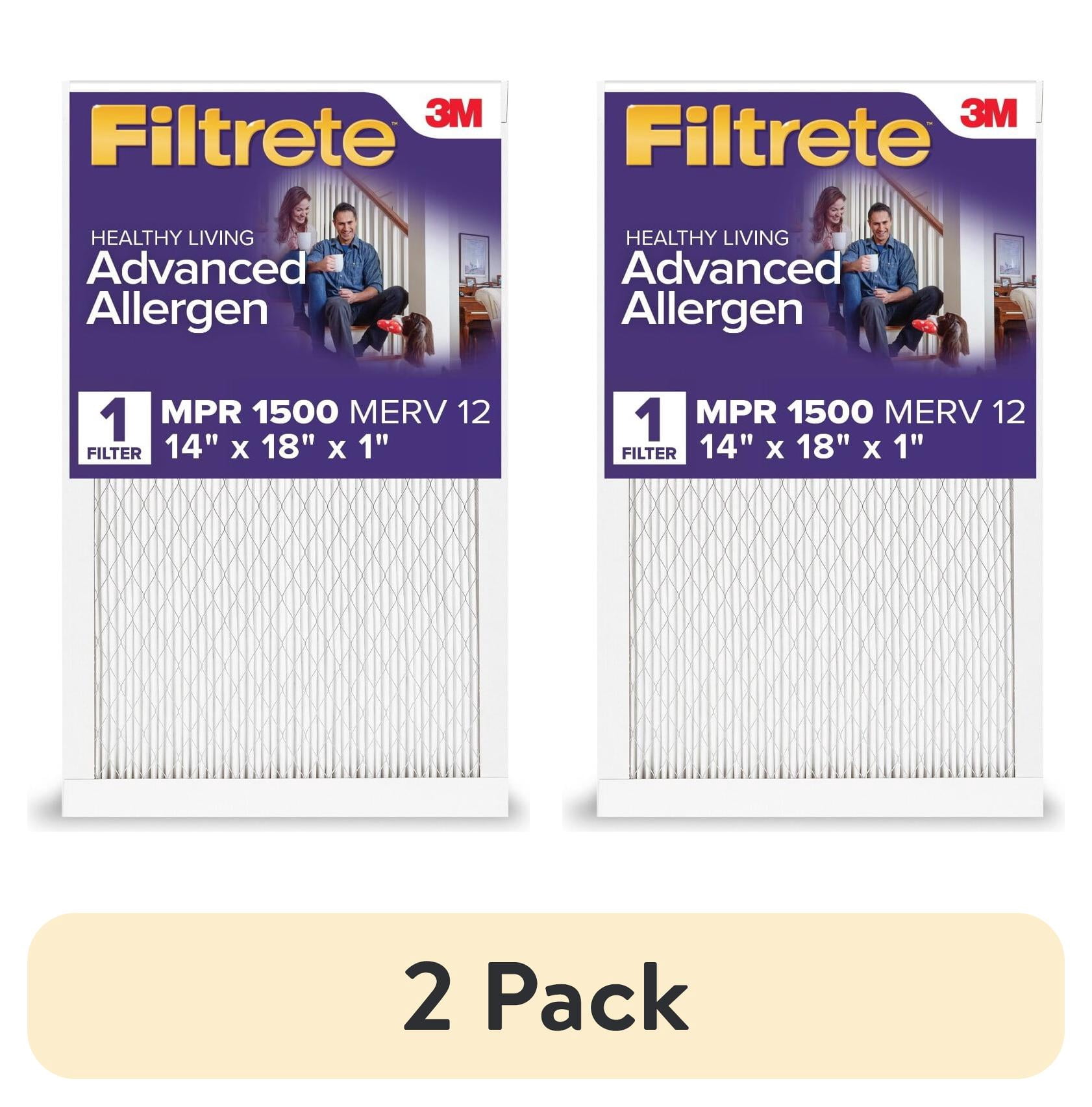 (2 pack) Filtrete 14x18x1 HVAC Furnace Air Filter, MPR 1500 MERV 12, Allergen, Bacteria and Virus, 1 Filter