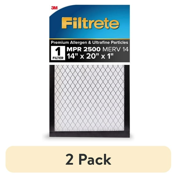 (2 pack) Filtrete 14x20x1 HVAC Furnace Air Filter, MPR 2500 MERV 14, Premium Allergen and Ultrafine Particles, 1 Filter