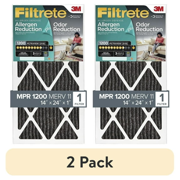 (2 pack) Filtrete 14x24x1 Air Filter, MPR 1200 MERV 11, Allergen Plus Odor Reduction, 1 Filter
