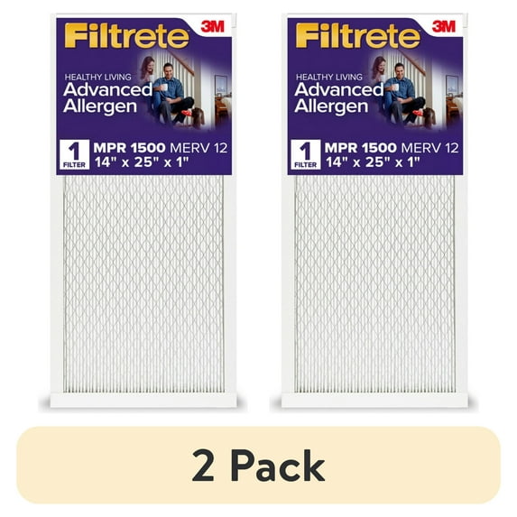 (2 pack) Filtrete 14x25x1 Air Filter, MPR 1500 MERV 12, Advanced Allergen Reduction, 1 New Filter