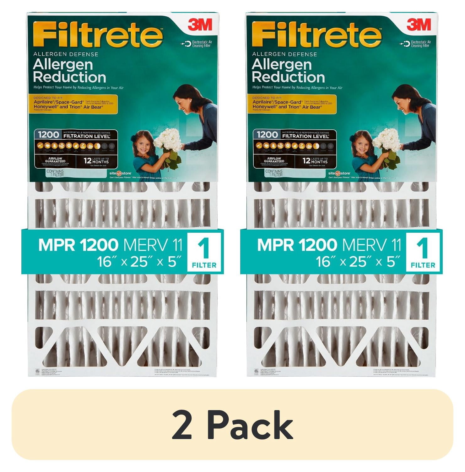 (2 pack) Filtrete 16x25x5 Air Filter, MPR 1200 MERV 11, Allergen Reduction Deep Pleat, 1 Filter