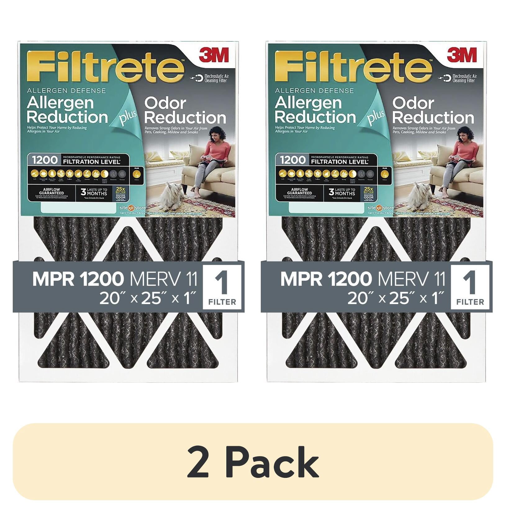 (2 pack) Filtrete 20x25x1 Air Filter, MPR 1200 MERV 11, Allergen Plus Odor Reduction, 1 Filter