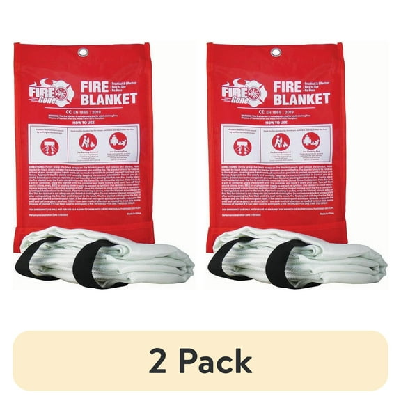 (2 pack) Fire Gone Premium Emergency Fire Blanket - Safety for Kitchen, Home & BBQ -Made from 100% Flame Resistant Fiberglass -1 pack - 39.3" x 39.3"