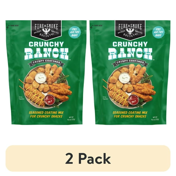 (2 pack) Fire & Smoke Society Crunchy Ranch Chicken Coating Fry Mix, 9.6 Ounce Bag Makes about 8 Servings