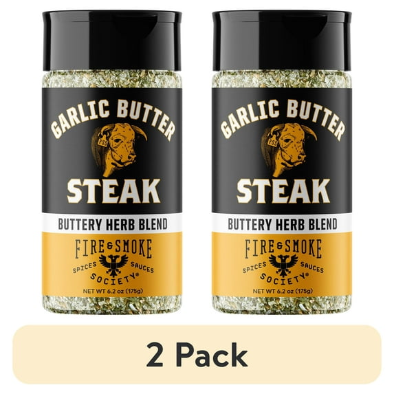 (2 pack) Fire & Smoke Society Garlic Butter Steak Seasoning, 6.2 Ounce Steak Rub Seasoning Blend