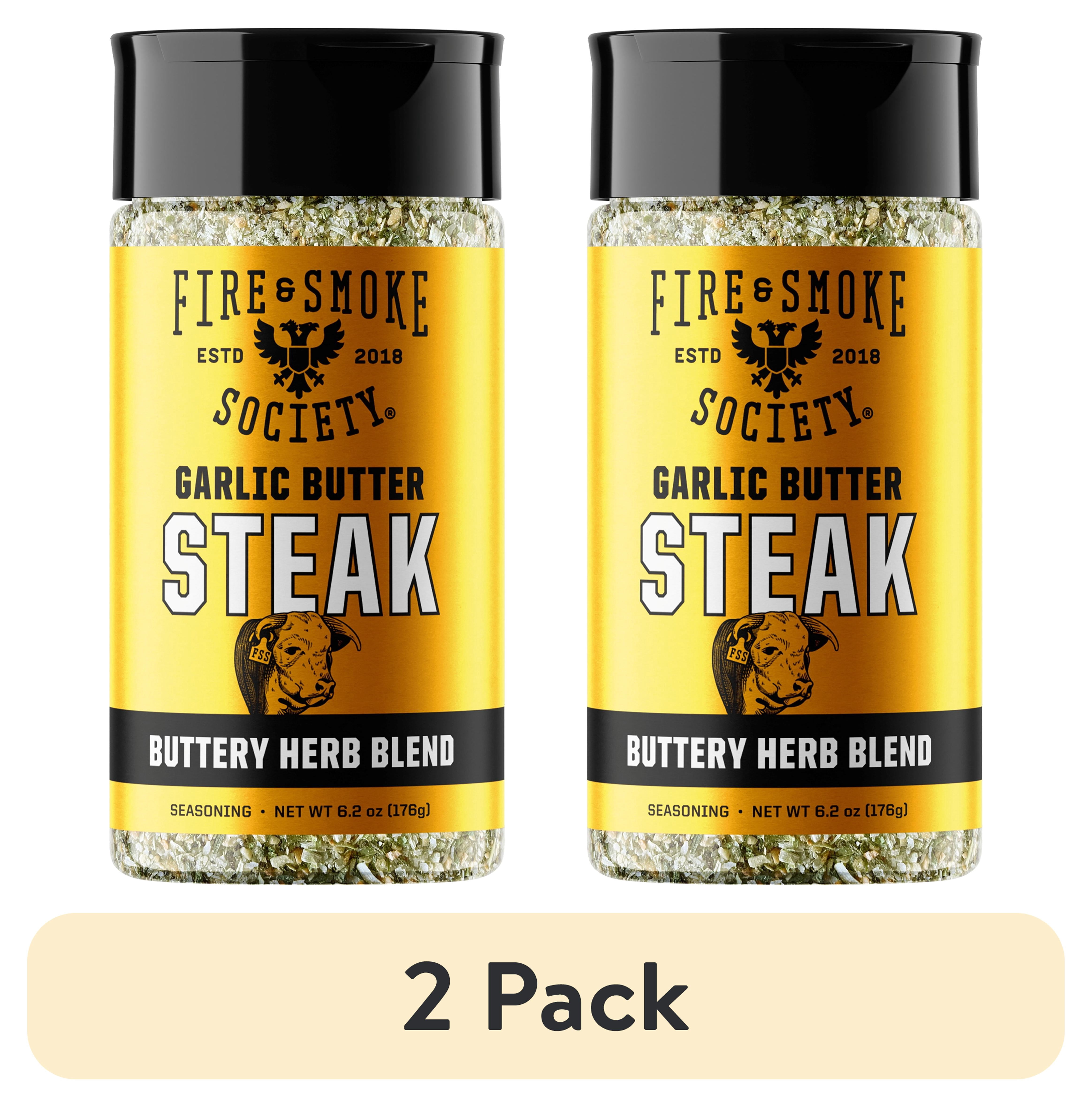 (2 pack) Fire & Smoke Society Garlic Butter Steak Seasoning, 6.2 Ounce Steak Rub Seasoning Blend