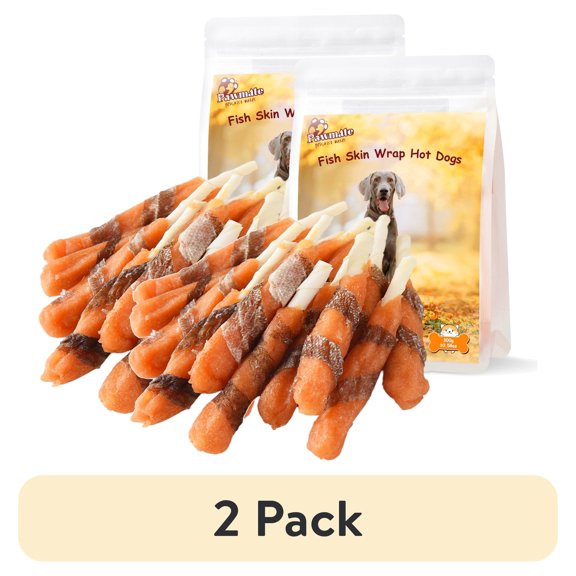(2 pack) Pawmate Cod Skin Hot Dogs Dog Treats, Rich in Omega-3, Supports Skin Coat Health Treats for All Dogs, 11oz