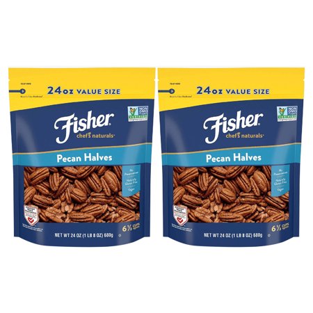 (2 pack) Fisher Non-GMO, No-Preservatives, Heart Healthy Pecan Halves, 24 Oz