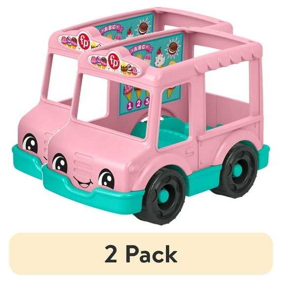(2 pack) Fisher-Price Little People Ice Cream Truck, Push-Along Toy Vehicle & Figure for Toddlers & Kids