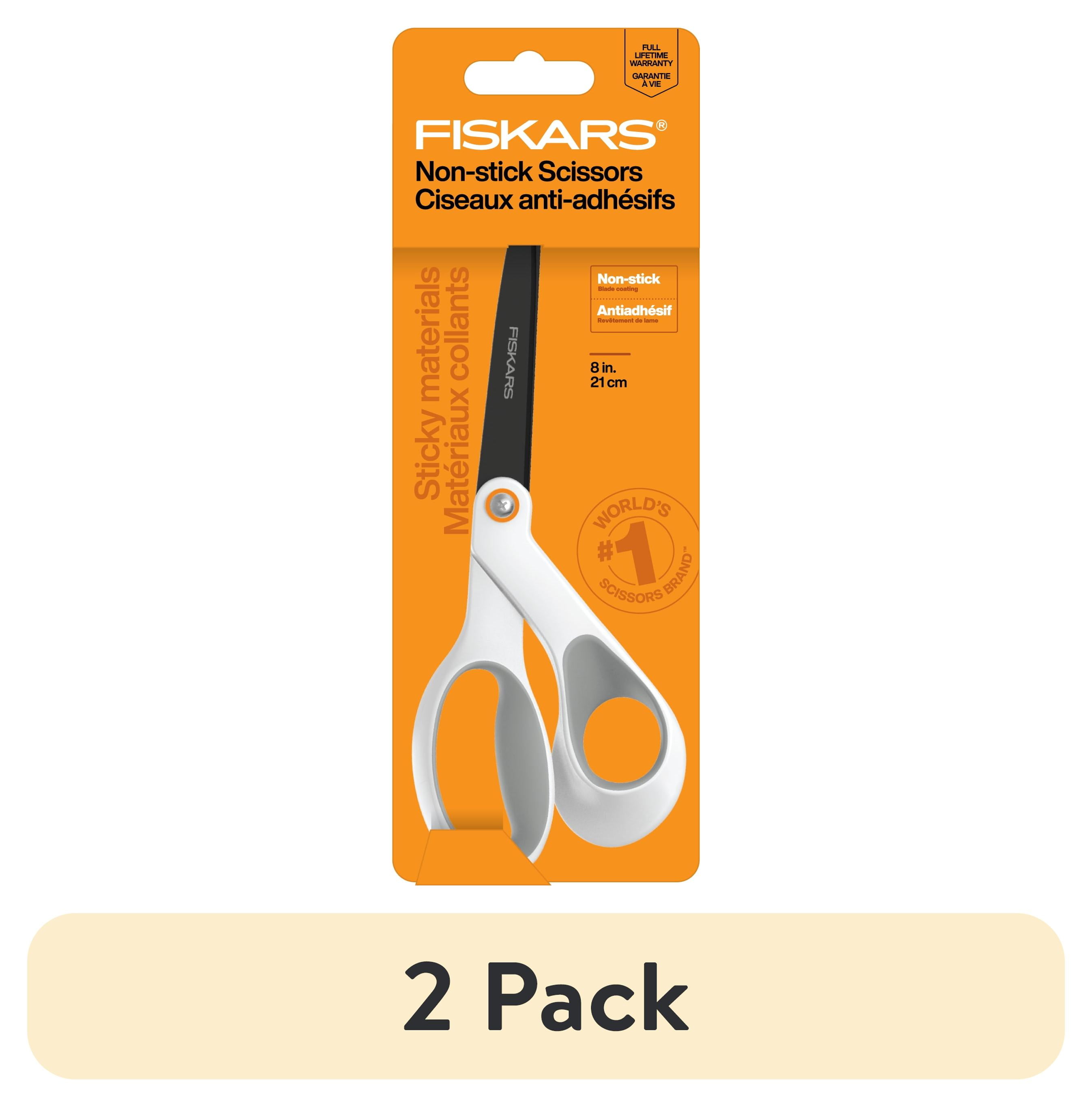 (2 pack) Fiskars 8" Non-Stick Titanium Scissors with Softgrip, Orange & Grey