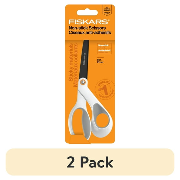 (2 pack) Fiskars 8" Non-Stick Titanium Scissors with Softgrip, Orange & Grey