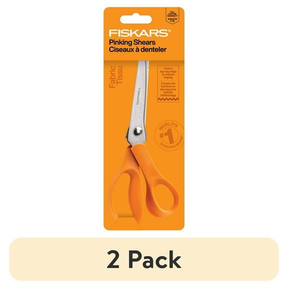 (2 pack) Fiskars 8" Pinking Shears, with Pointed Tip for Fabric Cutting, Orange