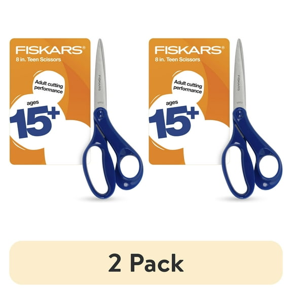 (2 pack) Fiskars Graduate Student Scissors, 8", Pointed, Scissors for School or Office, Blue