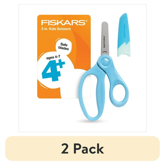(2 pack) Fiskars Kids Scissors, 5", Blunt, School Supplies for Kids 4 to 7, Turquoise