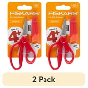 (2 pack) Fiskars 5" Kids School Scissors with Pointed Tip, Ages 4 and Up, Red