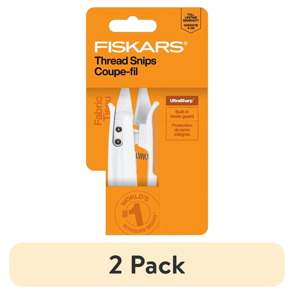 (2 pack) Fiskars 5" Scissors Craft Thread Snips, Ambidextrous, Stainless Steel, White