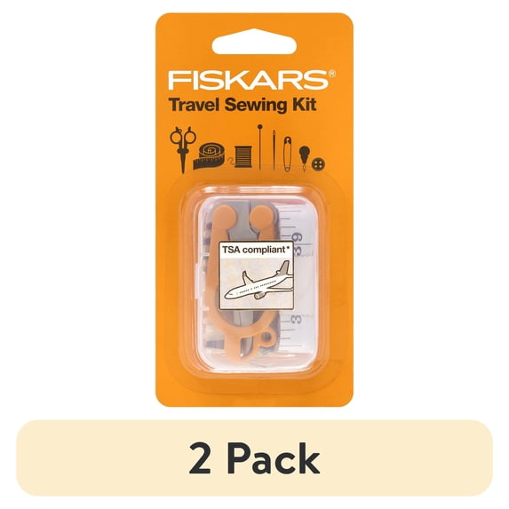 (2 pack) Fiskars Travel Sewing Kit with Orange TSA-Compliant Folding Scissors, 27 Pieces