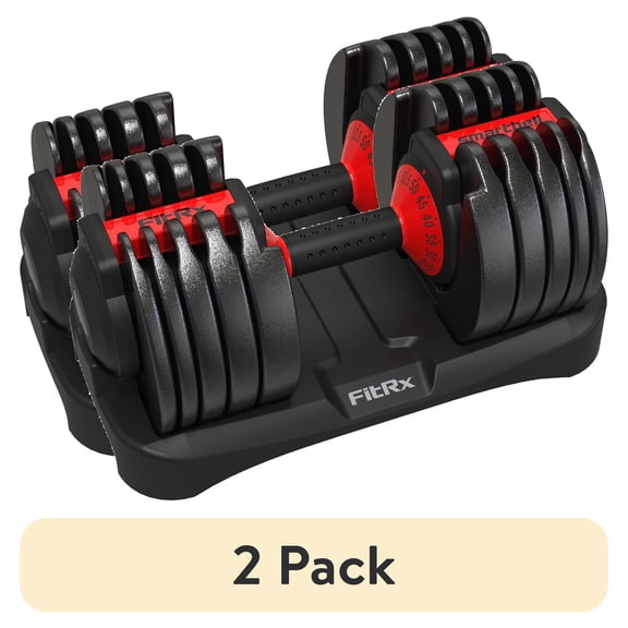 (2 pack) FitRx Adjustable Dumbbell, 52.5lb SmartBell Dumbbell with Quick-Select Weights for Home Gym