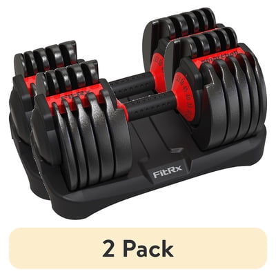 (2 pack) FitRx Adjustable Dumbbells, 52.5lb SmartBell Dumbbell Set with Quick-Select Weights for Home Gym