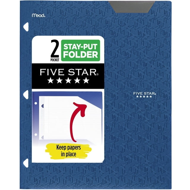 (2 pack) Five Star 2-Pocket Stay-Put Plastic Folder, Pacific Blue (333420A-WMT22)