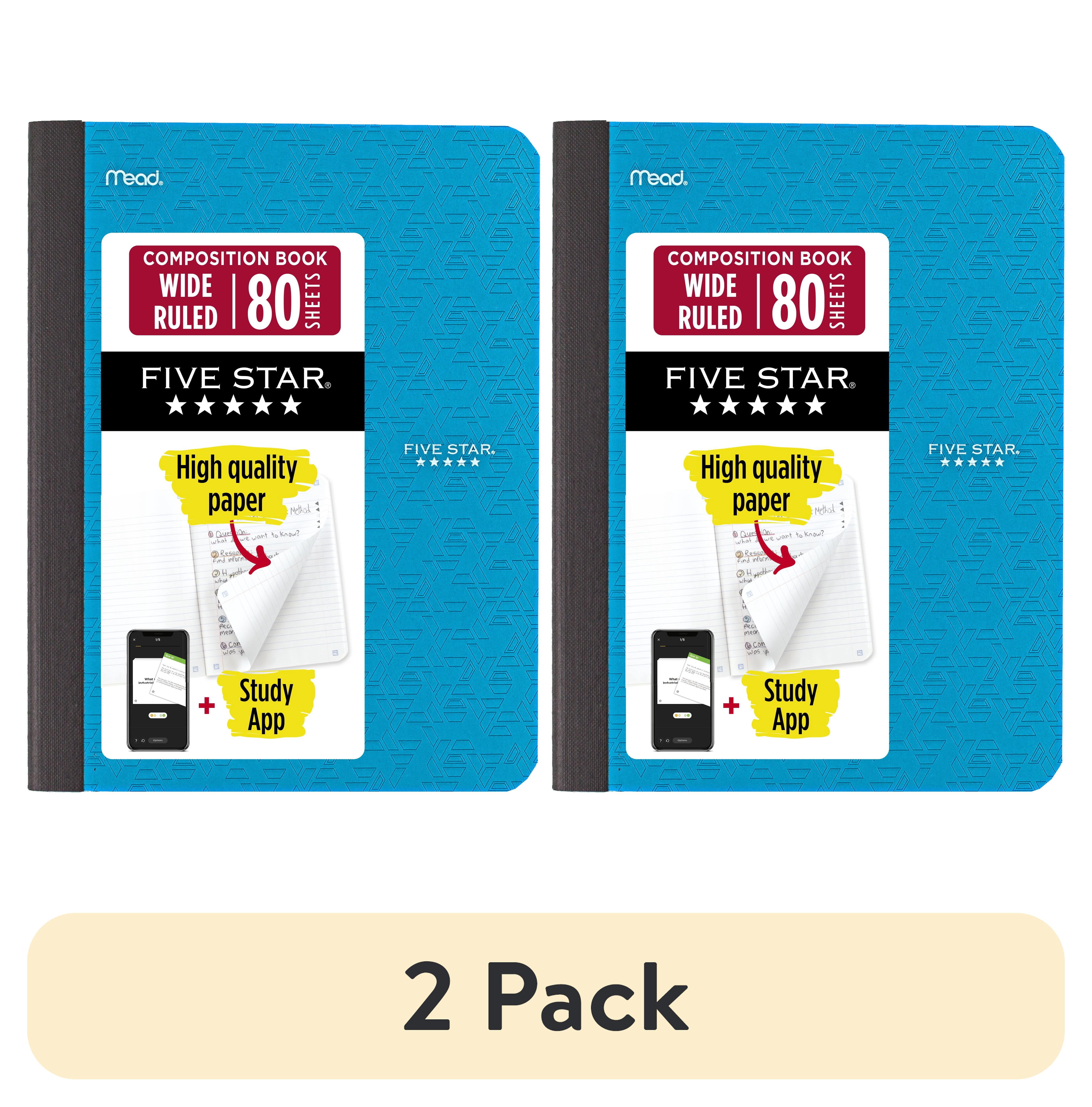 (2 pack) Five Star Composition Book Plus Study App, Wide Ruled, 80 Sheets, 7.5" x 9.75", Tidewater Blue