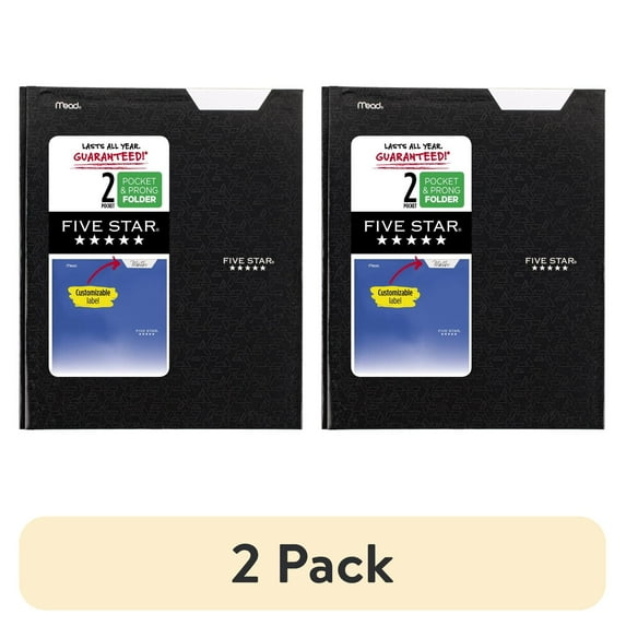 (2 pack) Five Star Pocket and Prong Paper Folder, Black (340020B-WMT22)