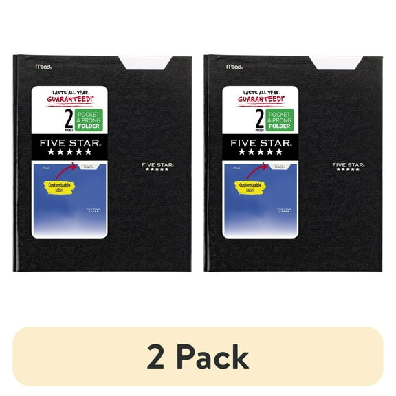 (2 pack) Five Star Pocket and Prong Paper Folder, Black (340020B-WMT22)