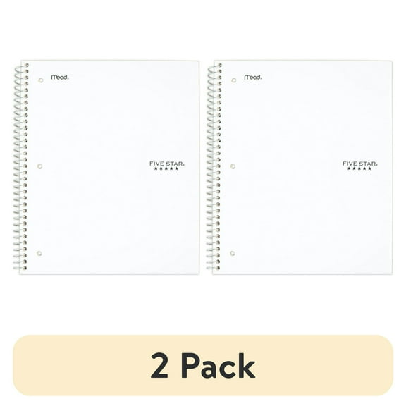 (2 pack) Five Star 1 Subject College Ruled Notebook Plus Study App, 8.5" x 11", White, Poly, Spiral, 100 Sheets