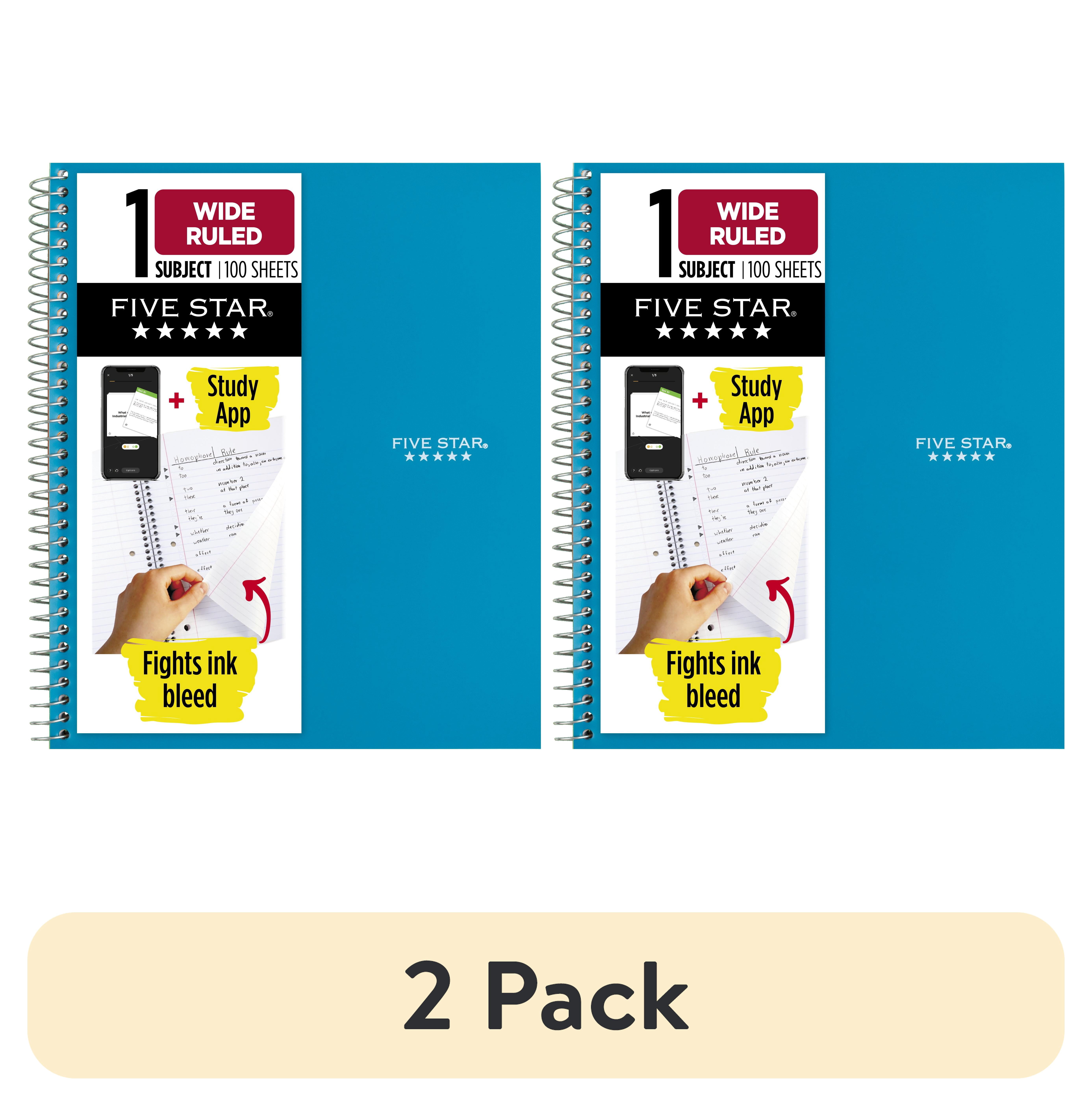 (2 pack) Five Star 1 Subject Wide Ruled Notebook Plus Study App, 8
