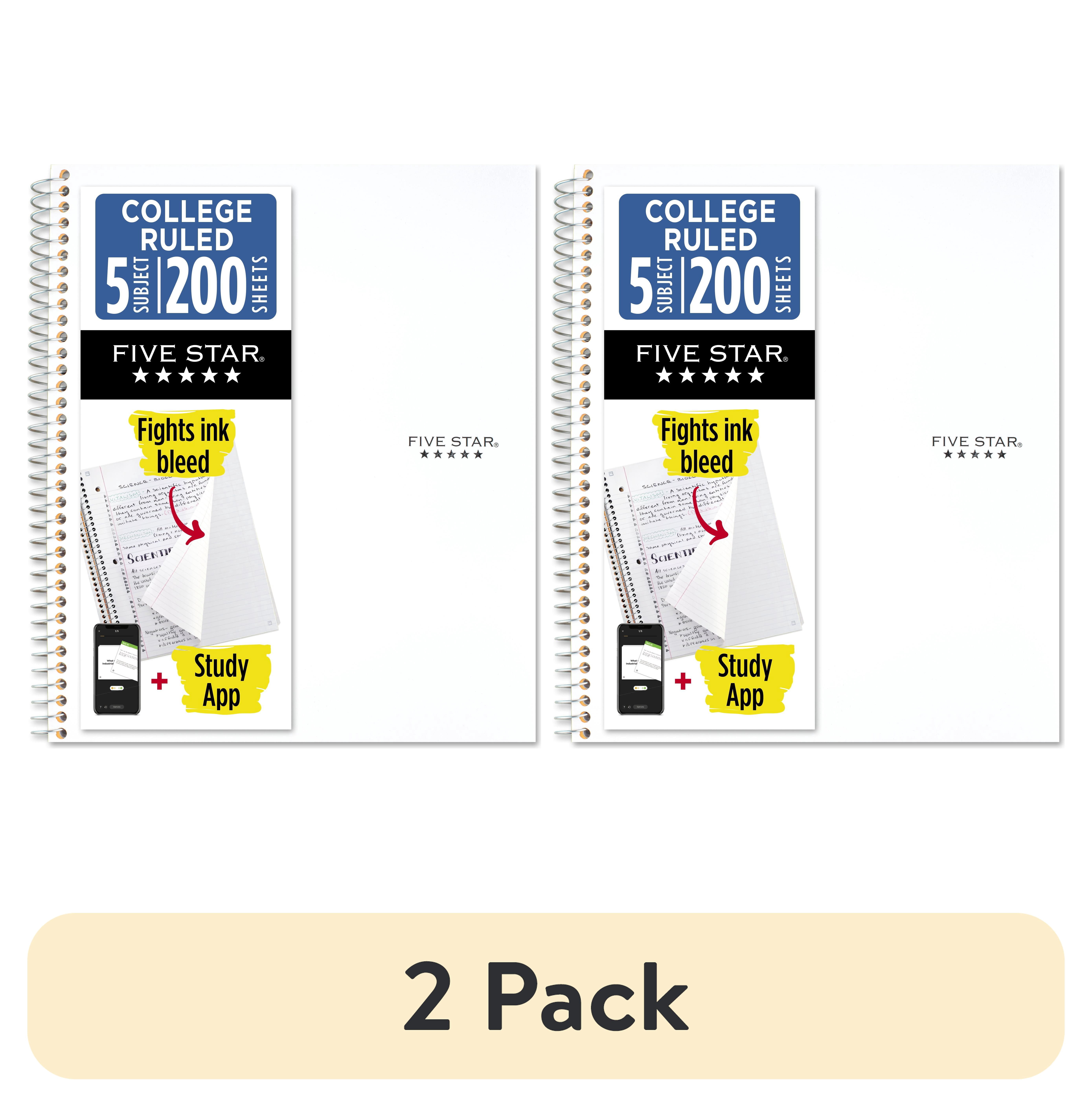 (2 pack) Five Star Spiral Notebook + Study App, 5 Subject, College Ruled, 8.5" x 11", White