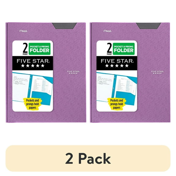 (2 pack) Five Star Stay-Put Plastic and Prong Folder, Amethyst Purple