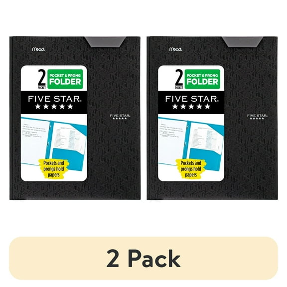 (2 pack) Five Star Stay-Put Plastic and Prong Folder, Black