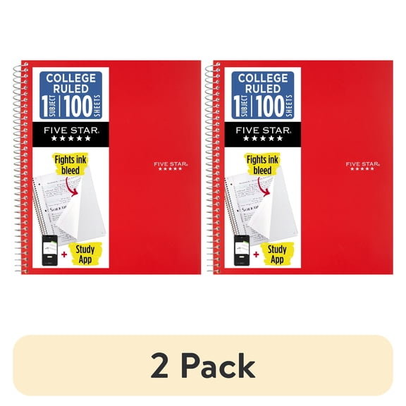 (2 pack) Five Star Wirebound Notebook - 1 Sub 100ct CR, Red