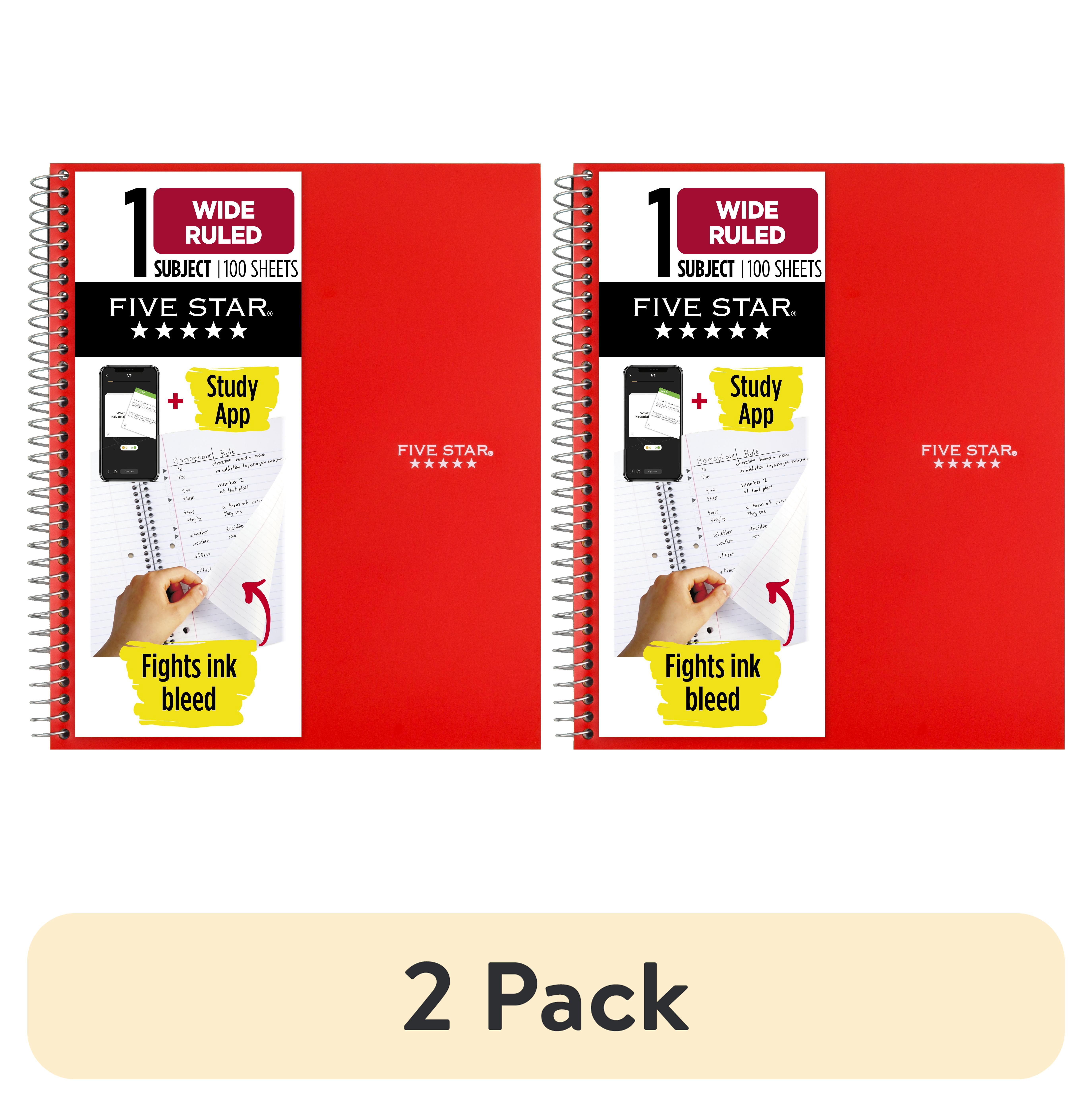 (2 pack) Five Star 1 Subject Wide Ruled Notebook Plus Study App, 8