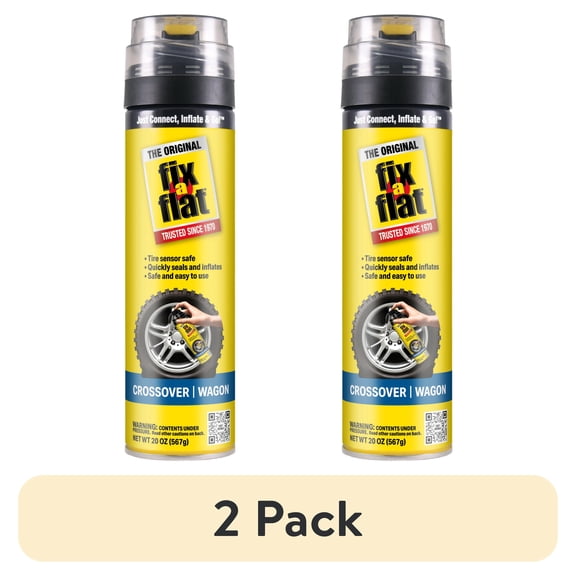 (2 pack) Fix-a-Flat Aerosol Emergency Flat Tire Repair and Inflator, Eco-Friendly for Large Tires, Universal Fit for All Vehicles, 20 oz pack - S60430