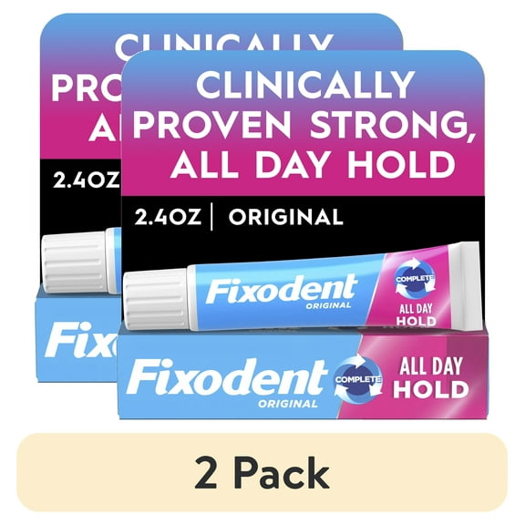 (2 pack) Fixodent Denture Adhesive Cream Original, All Day Hold for Fulls and Partials, 2.4 oz