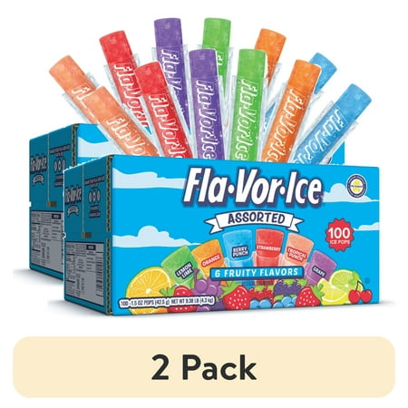 (2 pack) Fla-Vor-Ice Assorted Gluten-Free Freezer Fruit Ice Pops, 1.5 oz, 100 Count