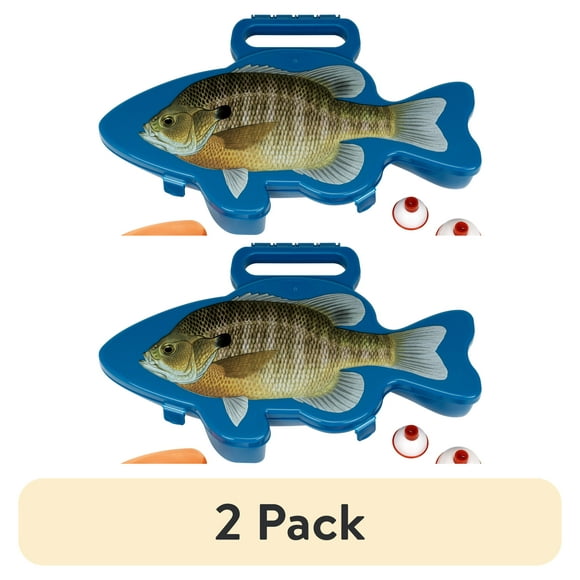 (2 pack) Flambeau Outdoors Wild Bite Panfish 25 Piece Kids Kit, Fishing Tackle Box, Blue, Plastic, 10.75 inch