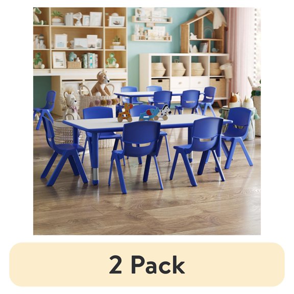 (2 pack) Flash Furniture Emmy Adjustable Classroom Activity Table for Kids with 6 Chairs, Blue/Gray