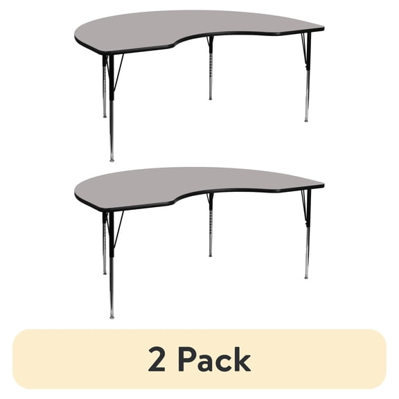 (2 pack) Flash Furniture Wren 48''W x 72''L Kidney Grey HP Laminate Activity Table - Standard Height Adjustable Legs